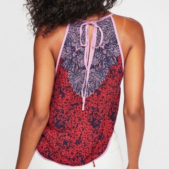 Free People Halter Tank Top Break Red Purple Boho NWT Large - Picture 3 of 7